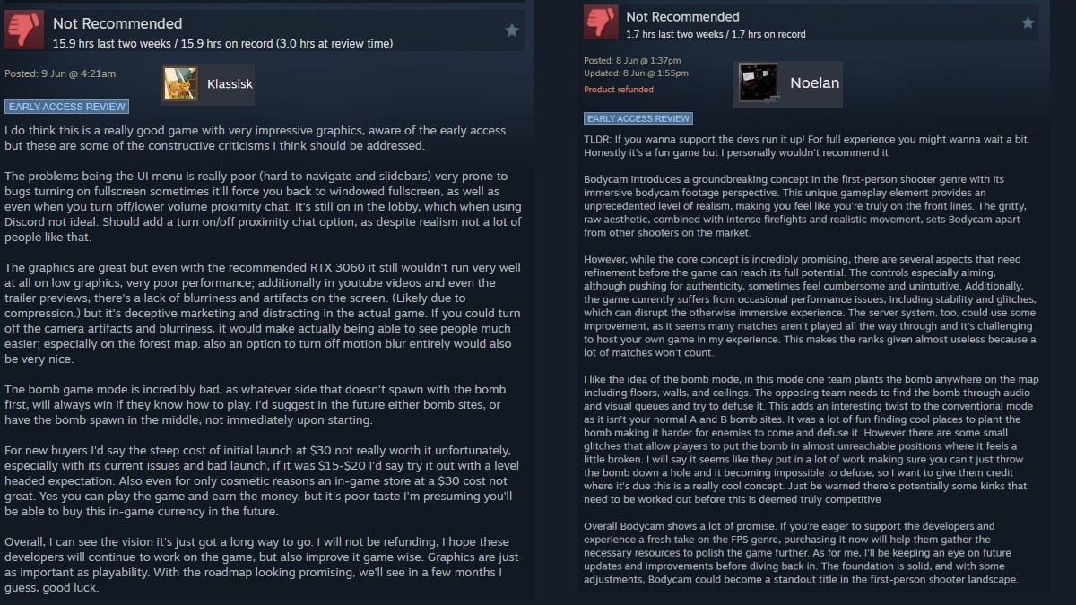 Bodycam Steam Reviews