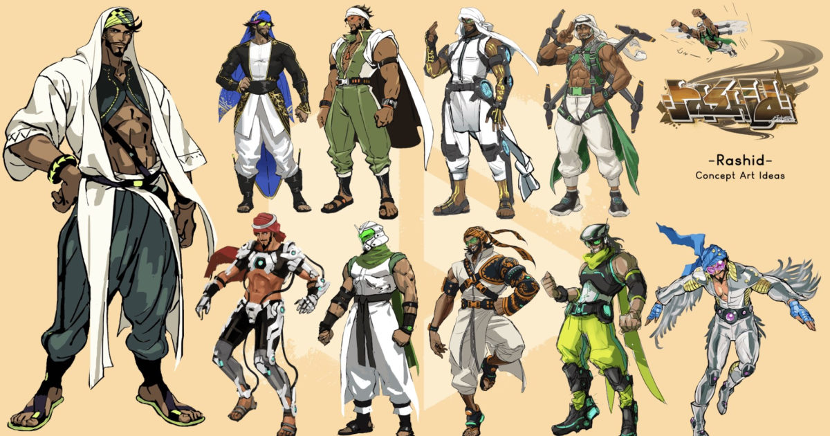 Concept illustrations of Rashid in Street Fighter 6.