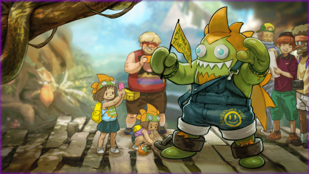 An illustration of Blanka-chan working as a mascot of the rainforest in Street Fighter 6.