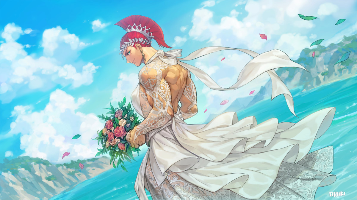 A Street Fighter 6 illustration of Marisa in her wedding gown.